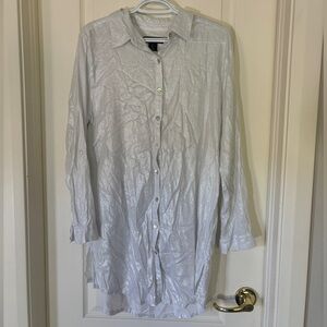 Tahari Silver Shimmer Button Front Tunic Top Size Large